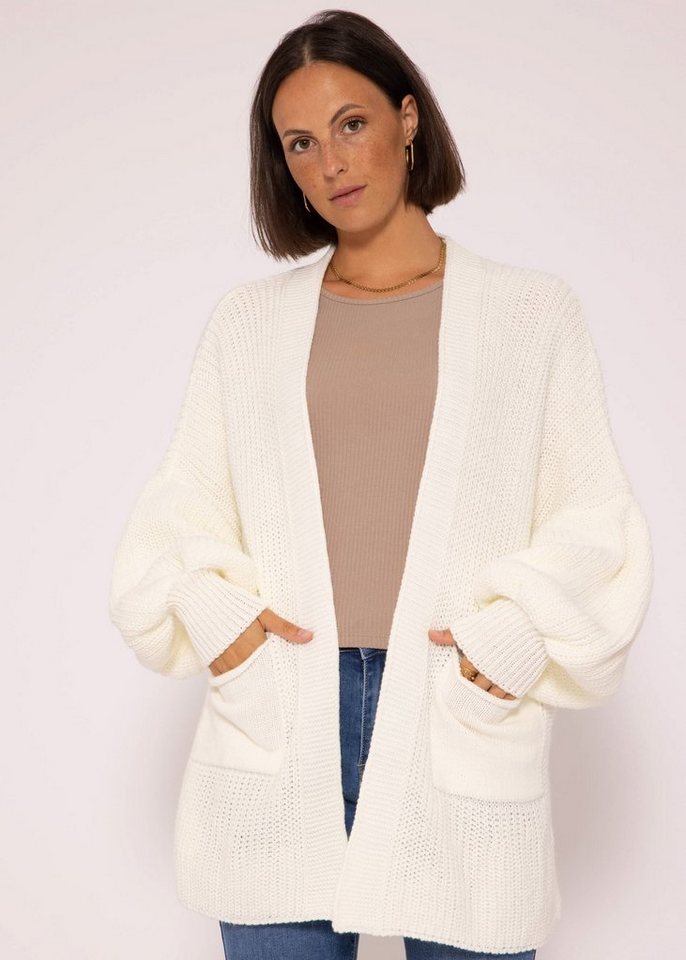 SASSYCLASSY Cardigan Oversize Strickjacke Damen aus weichem Grobstrick Lässiger Strick Cardigan mit Taschen und Ballonärmeln, Made in Italy von SASSYCLASSY