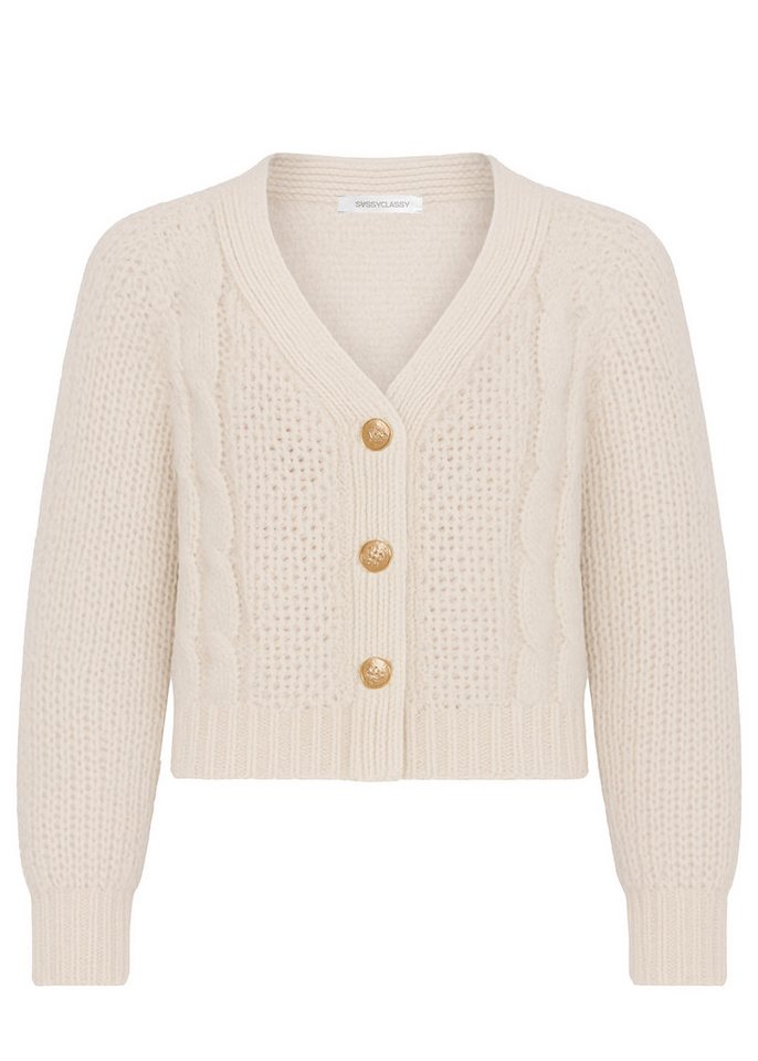 SASSYCLASSY Cardigan Zopfstrick-Cardigan mit Knopfleiste für Damen Lockerer Cardigan aus Strick im verkürzten Design Beige Rosa Grün von SASSYCLASSY