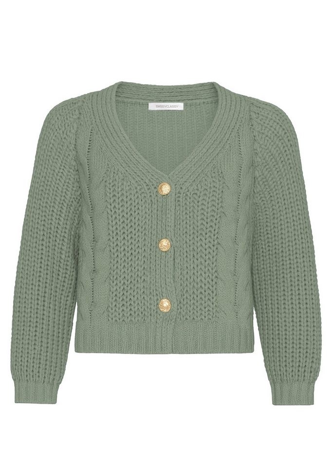 SASSYCLASSY Cardigan Zopfstrick-Cardigan mit Knopfleiste für Damen Lockerer Cardigan aus Strick im verkürzten Design Beige Rosa Grün von SASSYCLASSY