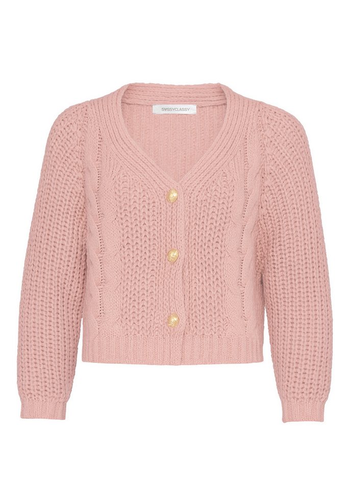 SASSYCLASSY Cardigan Zopfstrick-Cardigan mit Knopfleiste für Damen Lockerer Cardigan aus Strick im verkürzten Design Beige Rosa Grün von SASSYCLASSY