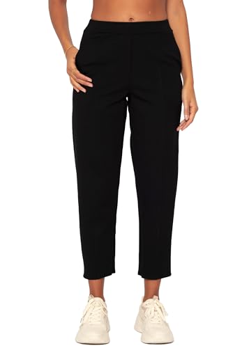 SASSYCLASSY- Chino Damen Hose mit Ziernaht - Stoffhose Elegant - Damenhose mit Gummizug - Karottenhose - Chinohose lang - Schlupfhosen für Damen - Schwarz Beige Braun Weiß Hose XS S M L XL von SASSYCLASSY