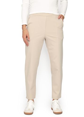 SASSYCLASSY- Chino Damen Hose mit Ziernaht - Stoffhose Elegant - Damenhose mit Gummizug - Karottenhose - Chinohose lang - Schlupfhosen für Damen - Schwarz Beige Braun Weiß Hose XS S M L XL von SASSYCLASSY