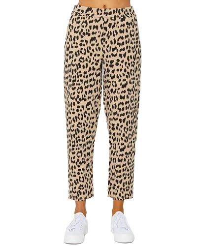 SASSYCLASSY Chino Hose Damen Beige Sand Schwarz mit Leoprint - Stretch Leo Hose Damen mit Leopardenmuster zeitlos & elegant in Größe XL - Stoffhose Damen mit Taschen und elastischem Bund Herbst Winter von SASSYCLASSY