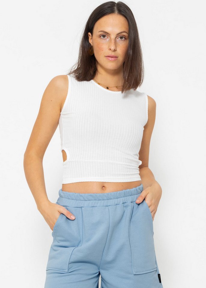 SASSYCLASSY Tanktop Geripptes Top mit Cut-Out am Rücken Tanktop mit Rundhalsausschnitt und ärmellosem Design von SASSYCLASSY