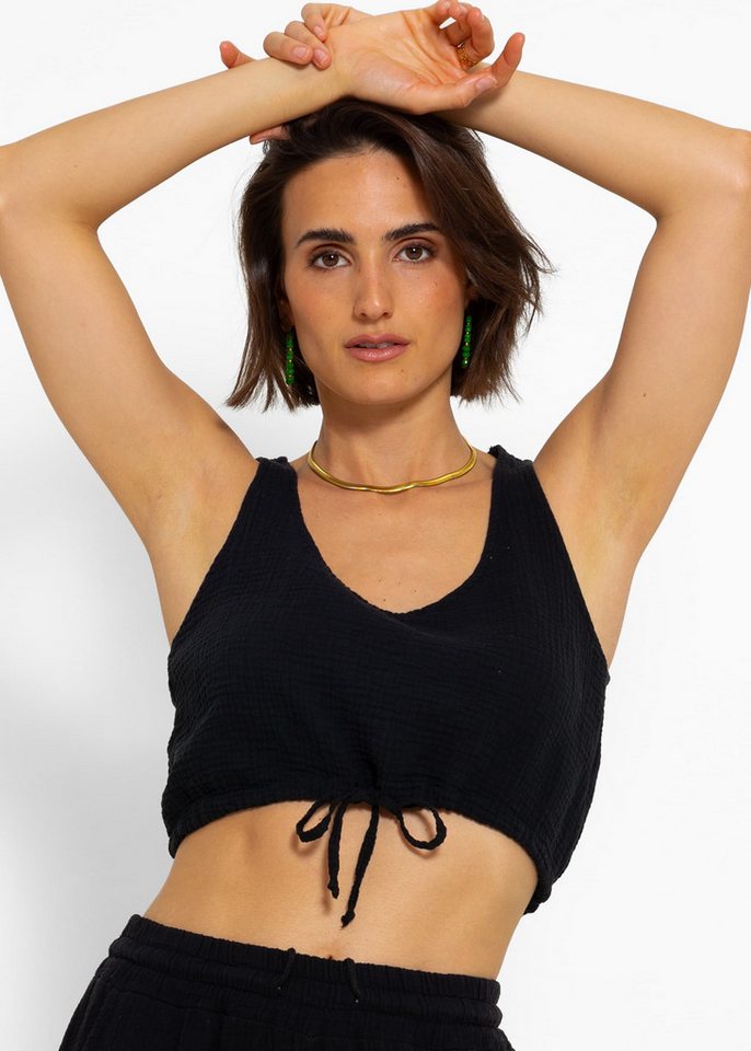 SASSYCLASSY Crop-Top Oversize Musselin Top Baumwoll Crop Top mit Tunnelzug und Rundhalsausschnitt von SASSYCLASSY