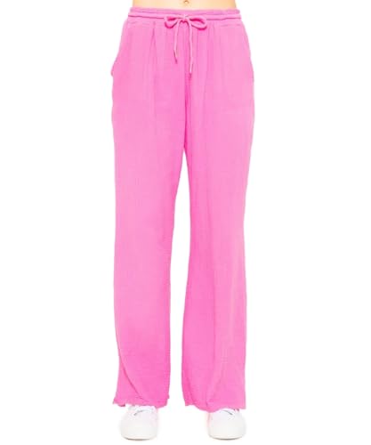 SASSYCLASSY Damen Musselin Hose L - Stoffhose luftig & leicht - High Waist Sommerhose in Pink von SASSYCLASSY