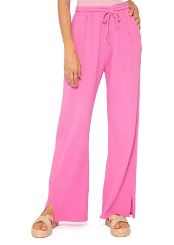 SASSYCLASSY Damen Musselin Hose M - Stoffhose luftig & leicht - High Waist Sommerhose in Pink von SASSYCLASSY