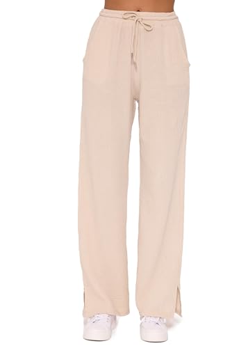 SASSYCLASSY Damen Musselin Hose S - Stoffhose luftig & leicht - High Waist Sommerhose in Beige von SASSYCLASSY