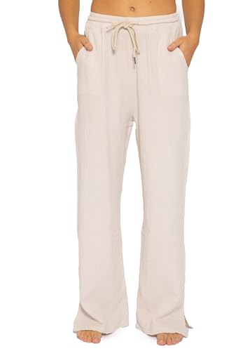 SASSYCLASSY Damen Musselin Hose XS - Stoffhose luftig & leicht - High Waist Sommerhose in Hellbeige von SASSYCLASSY