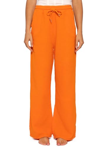 SASSYCLASSY Damen Musselin Hose XS - Stoffhose luftig & leicht - High Waist Sommerhose in Khaki Orange von SASSYCLASSY