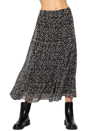 SASSYCLASSY Gepunkteter Winterrock Damen Knielang - Tüllrock - Plisseerock Lang - Chiffon Rock Festlich Schwarz Mit Punkten Offwhite - Midi Faltenrock Größe M von SASSYCLASSY