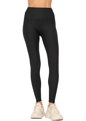 SASSYCLASSY - Gerippte Leggings Damen Schwarz lang - Yoga Leggings - Schlankheits Laufleggings - Blickdichte Sportleggings High Waist mit Rippstruktur - Trainingshose - XS S M L XL von SASSYCLASSY