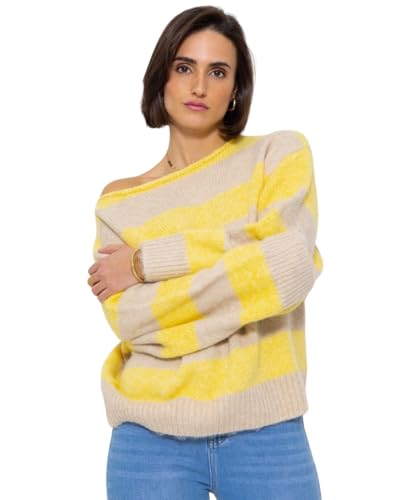 SASSYCLASSY Damen Winter Pullover - Oversize Sweater mit Blockstreifen - Sweatshirt - Strickpulli - L/XL von SASSYCLASSY