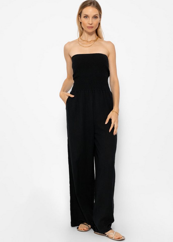 SASSYCLASSY Jumpsuit Schulterfreier Jumpsuit mit Taschen Trägerloser Baumwoll Jumpsuit in fließendem Schnitt von SASSYCLASSY