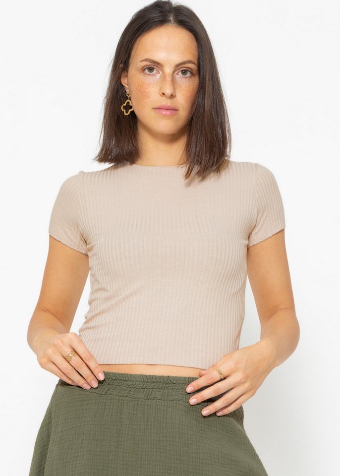 SASSYCLASSY Kurzarmshirt Cropped Basic T-Shirt Kurzarm Jersey Shirt in Rippenoptik und Rundhalsausschnitt von SASSYCLASSY
