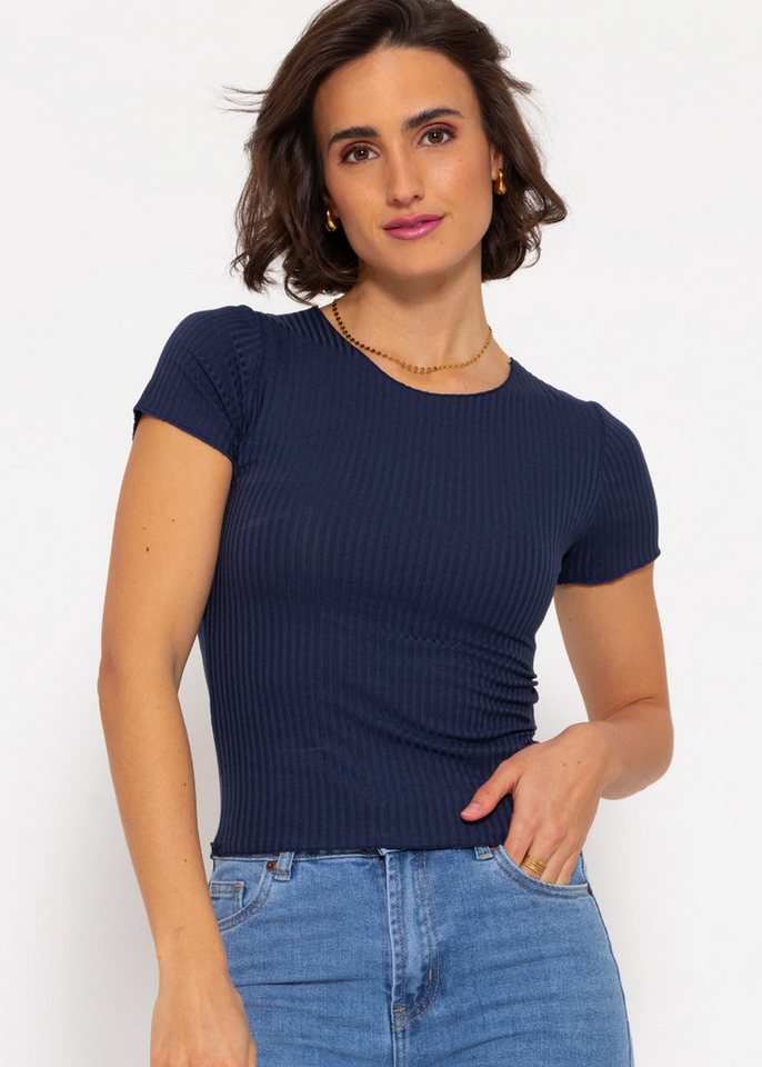 SASSYCLASSY Kurzarmshirt Geripptes T-Shirt Damen mit Rundhalsausschnitt Figurbetontes Shirt aus weichem Jersey Material in Rippstruktur von SASSYCLASSY