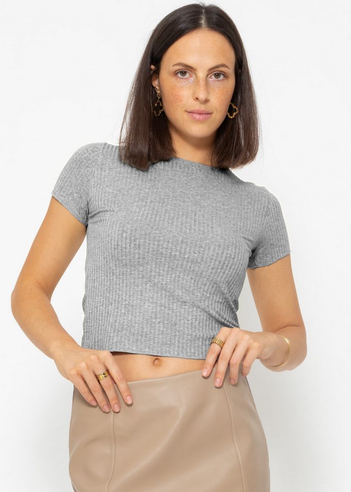 SASSYCLASSY Kurzarmshirt Geripptes T-Shirt Damen mit Rundhalsausschnitt Figurbetontes Shirt aus weichem Jersey Material in Rippstruktur von SASSYCLASSY