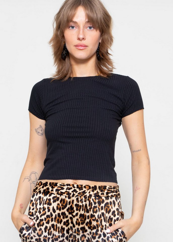 SASSYCLASSY Kurzarmshirt Geripptes T-Shirt Damen mit Rundhalsausschnitt Figurbetontes Shirt aus weichem Jersey Material in Rippstruktur von SASSYCLASSY