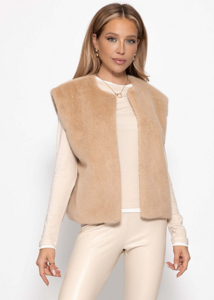 SASSYCLASSY Kurzweste Elegante Kunstfell Weste für Damen Weiche Weste mit Hakenverschluss und überschnittenen Schultern von SASSYCLASSY