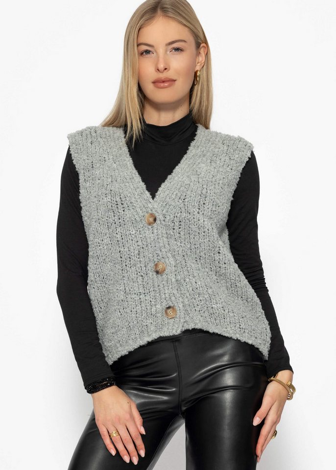 SASSYCLASSY Kurzweste Oversize Strickweste Damen mit Knöpfe Elegant Lässigere Weste aus Grobstrick Khaki Hellgrau SASSYCLASSY Kurzweste Oversize Strickweste Damen mit Knöpfe Elegant Lässigere Weste aus Grobstrick Khaki Hellgrau von SASSYCLASSY