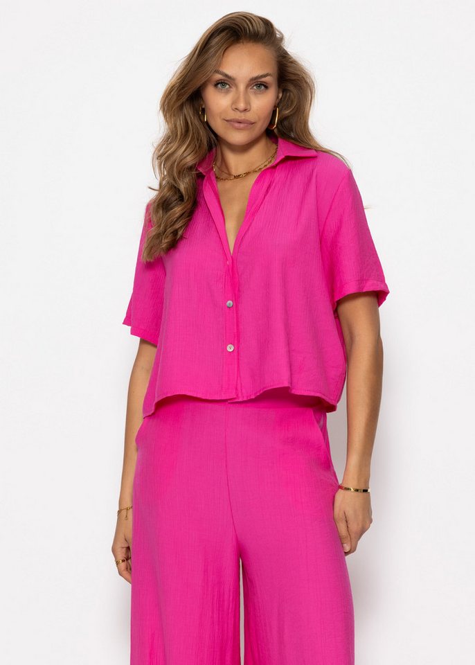 SASSYCLASSY Langarmbluse Bluse in Crincle Optik für Damen Sommerliche Bluse im Oversized-Fit mit klassischem Kragen von SASSYCLASSY