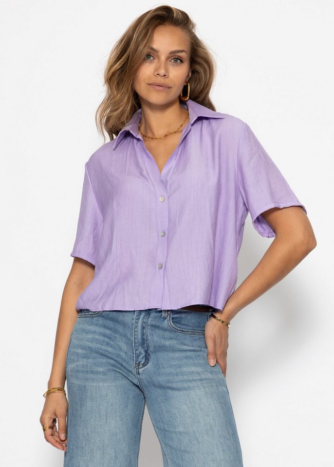 SASSYCLASSY Langarmbluse Bluse in Crincle Optik für Damen Sommerliche Bluse im Oversized-Fit mit klassischem Kragen von SASSYCLASSY