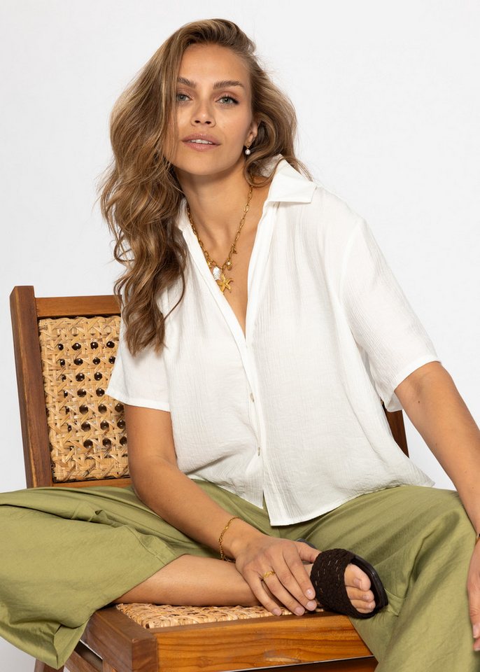 SASSYCLASSY Langarmbluse Bluse in Crincle Optik für Damen Sommerliche Bluse im Oversized-Fit mit klassischem Kragen von SASSYCLASSY