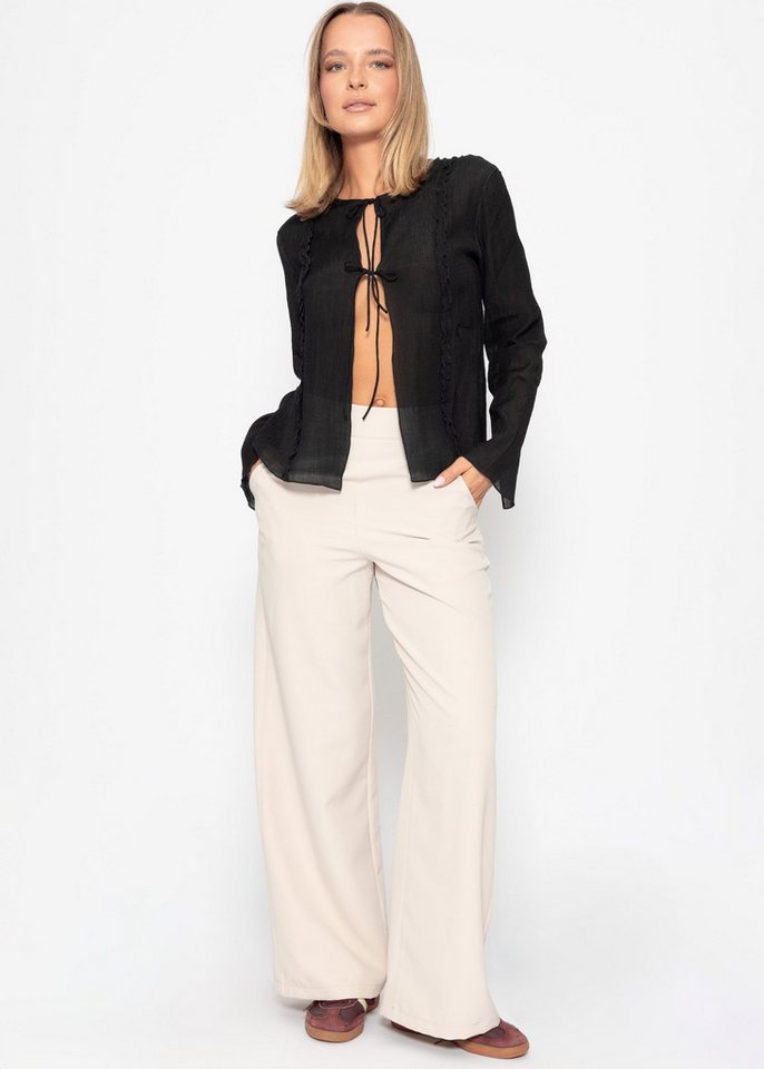 SASSYCLASSY Langarmbluse Feminine Bluse Damen mit Rüschen und Schleifen Luftige Damenbluse langarm aus Baumwolle zum Binden Beige Rosa Schwarz von SASSYCLASSY