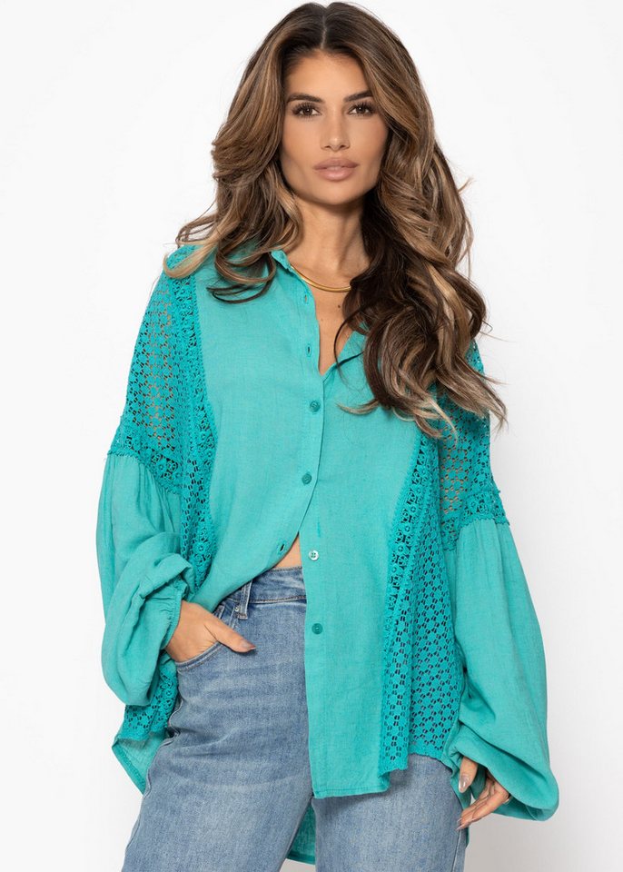 SASSYCLASSY Langarmbluse Leinen Bluse Damen mit Spitzeneinsätzen Oversize Blusenhemd Elegant mit Spitze und V-Ausschnitt Schwarz Weiß SASSYCLASSY Langarmbluse Leinen Bluse Damen mit Spitzeneinsätzen Oversize Blusenhemd Elegant mit Spitze und V-Ausschnitt Schwarz Weiß von SASSYCLASSY