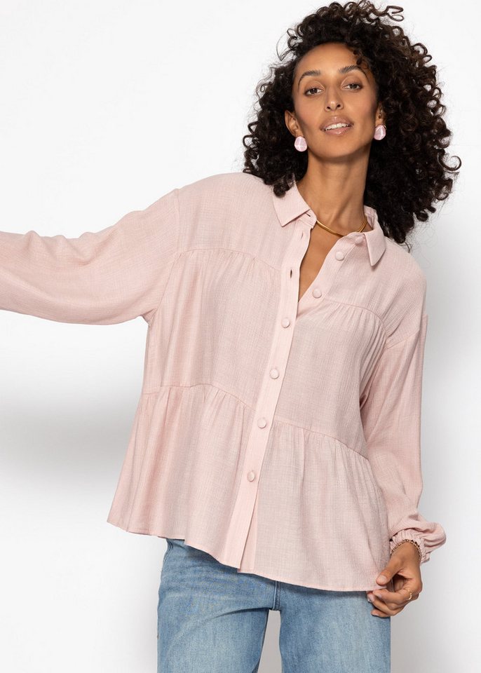 SASSYCLASSY Langarmbluse Oversize Bluse Damen aus Viskosemix mit Volants Langarm Damenbluse Leichte Hemdbluse Beige Schwarz Gelb Rosa Blau von SASSYCLASSY
