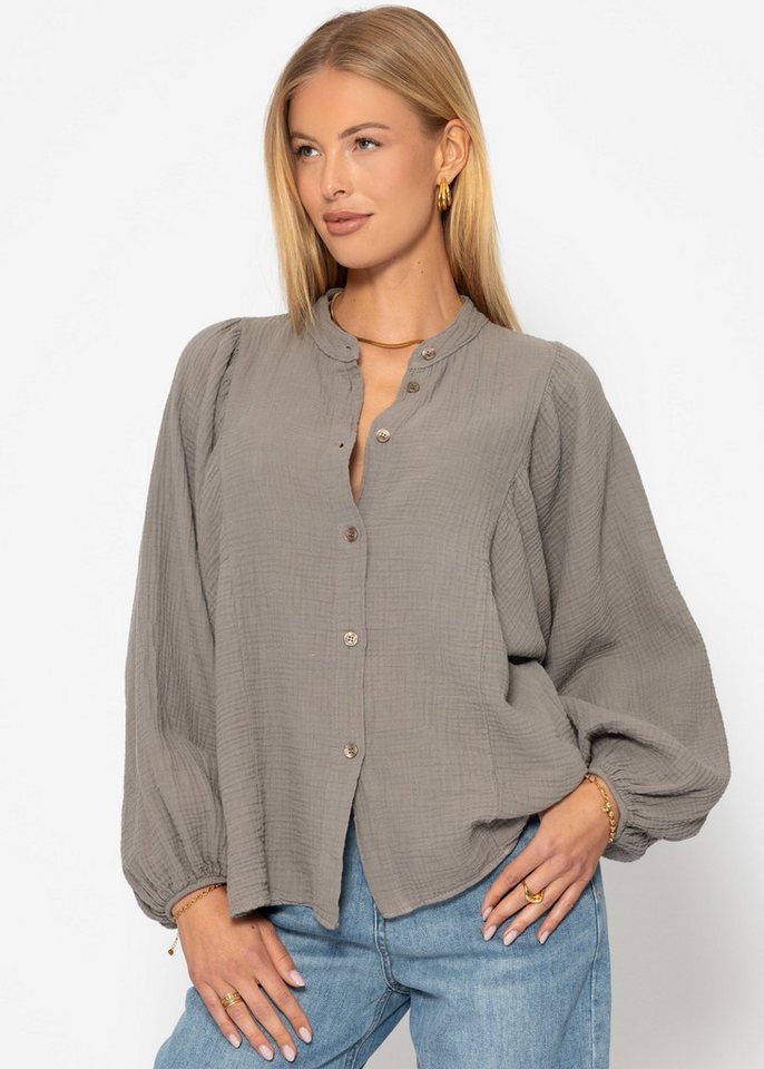 SASSYCLASSY Langarmbluse Oversize Musselin Bluse Damen mit Fledermausärmeln Feminine Musselinbluse aus Baumwolle mit Puffärmeln Grün Weiß Gelb SASSYCLASSY Langarmbluse Oversize Musselin Bluse Damen mit Fledermausärmeln Feminine Musselinbluse aus Baumwolle mit Puffärmeln Grün Weiß Gelb von SASSYCLASSY