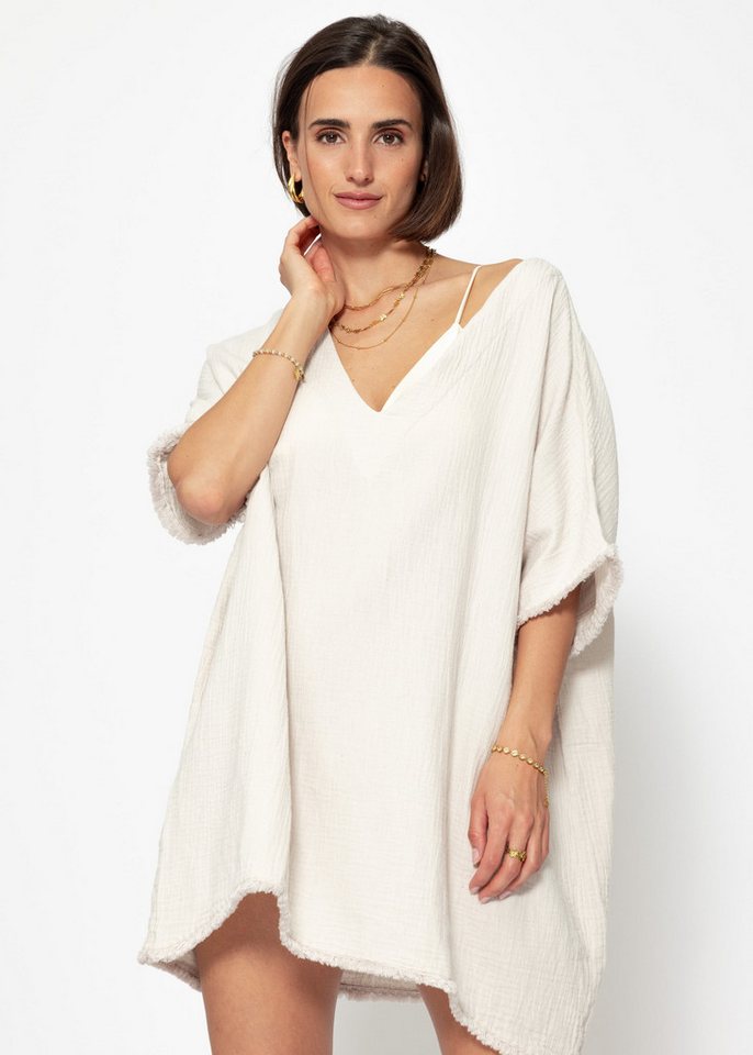 SASSYCLASSY Langarmbluse Oversize Musselin Bluse Damen mit Fledermausärmeln Feminine Musselinbluse aus Baumwolle mit Puffärmeln Grün Weiß Gelb von SASSYCLASSY