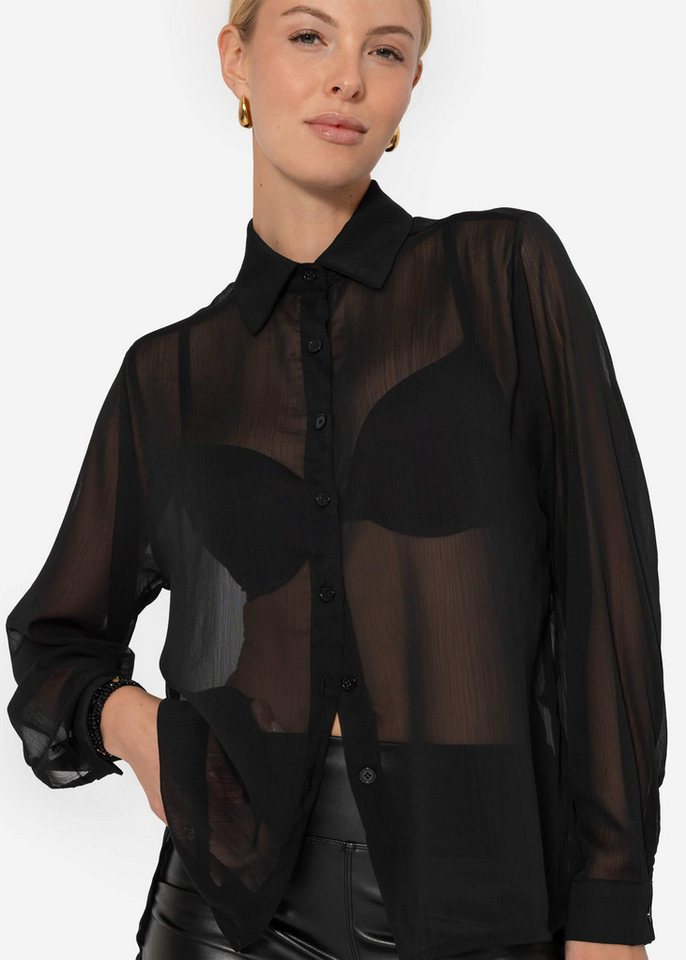 SASSYCLASSY Langarmbluse Schwarze Chiffonbluse mit strukturiertem Design Schwarze Bluse aus Chiffon mit elegantem, transparentem Design SASSYCLASSY Langarmbluse Schwarze Chiffonbluse mit strukturiertem Design Schwarze Bluse aus Chiffon mit elegantem, transparentem Design von SASSYCLASSY