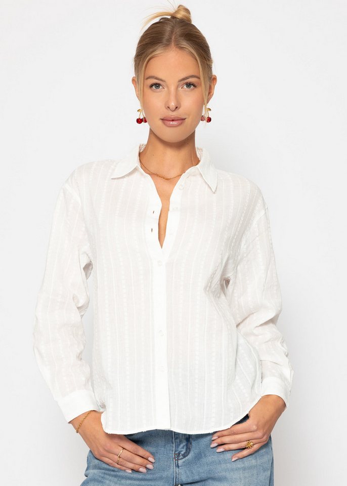 SASSYCLASSY Langarmbluse Strukturierte Baumwollbluse Damen mit Streifen Zeitlose Hemdbluse aus Baumwolle mit dezentem Muster von SASSYCLASSY