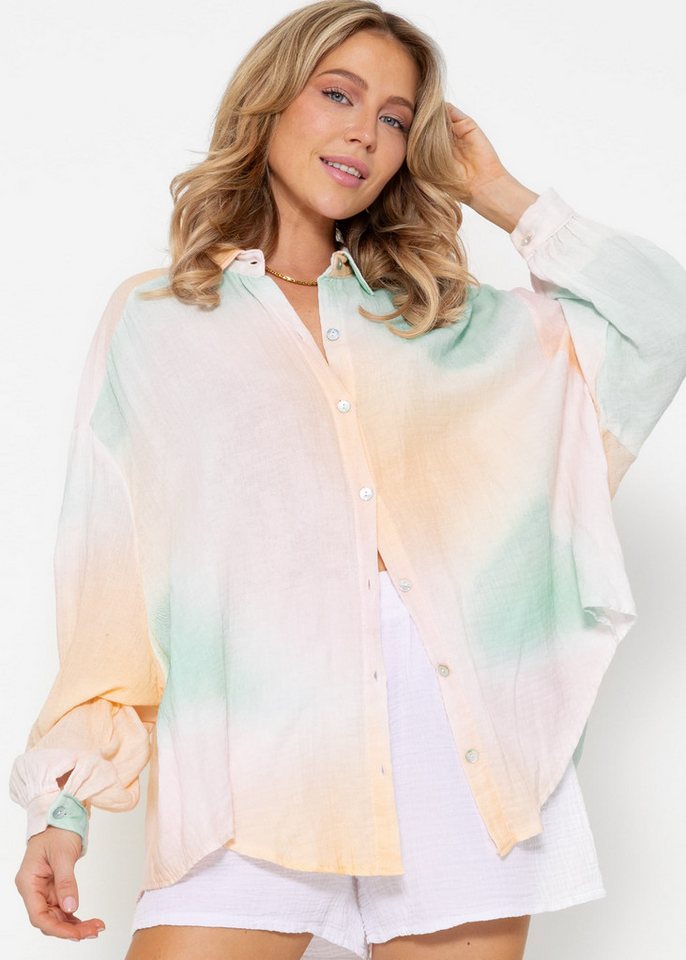 SASSYCLASSY Hemdbluse Transparente Musselin Bluse in Regenbogenfarbe Baumwoll Bluse mit Perlmuttknöpfen und Oversized Schnitt SASSYCLASSY Hemdbluse Transparente Musselin Bluse in Regenbogenfarbe Baumwoll Bluse mit Perlmuttknöpfen und Oversized Schnitt von SASSYCLASSY