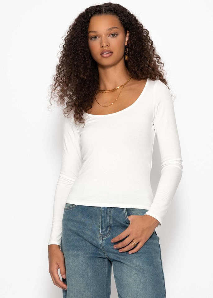 SASSYCLASSY Langarmshirt Langarmshirt Damen mit Ausschnitt Casual Chic Langarmbluse Schwarz Rosa Grau Rosa Weiß von SASSYCLASSY