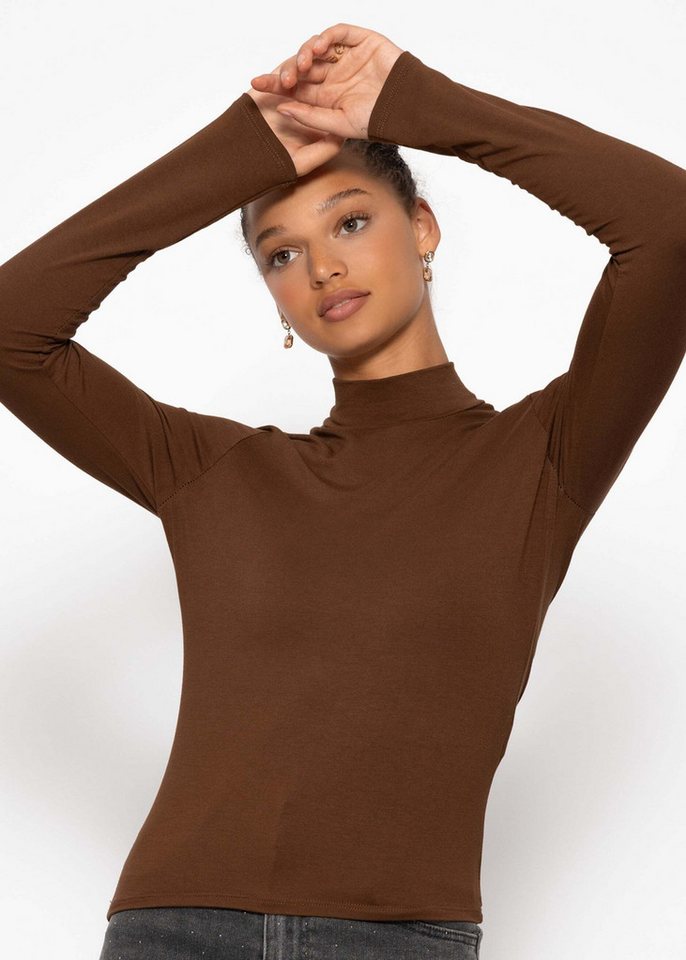 SASSYCLASSY Langarmshirt Langarmshirt Damen mit Rollkragen Elegant Figurbetontes Rundhalsausschnitt Shirt Braun Schwarz Weiß Grau von SASSYCLASSY