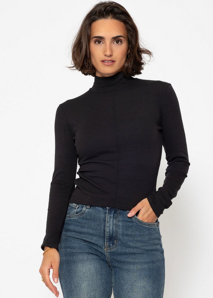 SASSYCLASSY Langarmshirt Rollkragen Langarmshirt Damen mit Biese Shirt Langarm aus weichem Viskose Jersey Schwarz Grau Beige von SASSYCLASSY