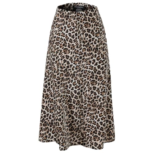 SASSYCLASSY Langer Leoparden Rock Damen elegant - Leo Sommerrock Damen gelb schwarz – Leoparden Rock aus fließendem Stoff in A Linie mit verdeckter elastischer Taille in Größe L von SASSYCLASSY