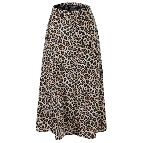 SASSYCLASSY Langer Leoparden Rock Damen Elegant - Midi Leo A-Linie Mit Elastischer Taille - Gelb Braun Schwarz - Animal Print Aus Fließendem Stoff - Größe S von SASSYCLASSY
