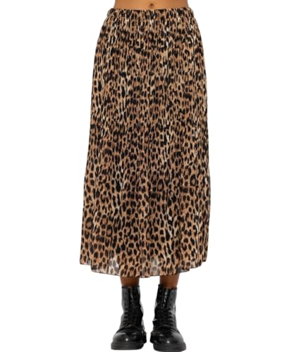 SASSYCLASSY Langer Plissée Leoparden Rock Damen Elegant - Midi Leo A-Linien Rock Aus Fließendem Chiffon Mit Elastischer Taille - Animal Print in Gelb, Braun, Schwarz - Größe L von SASSYCLASSY