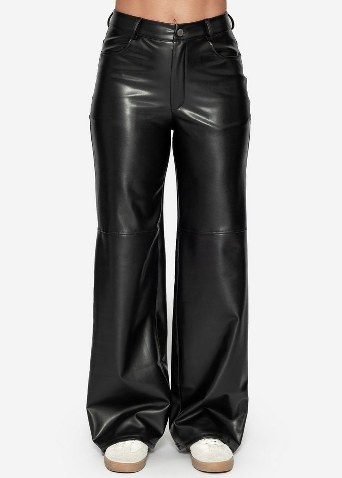 SASSYCLASSY Lederhose Straight-Fit Thermo Hose Damen aus Kunstleder Therno Kunstlederhose mit Knopf und Reißverschluss Schwarz von SASSYCLASSY