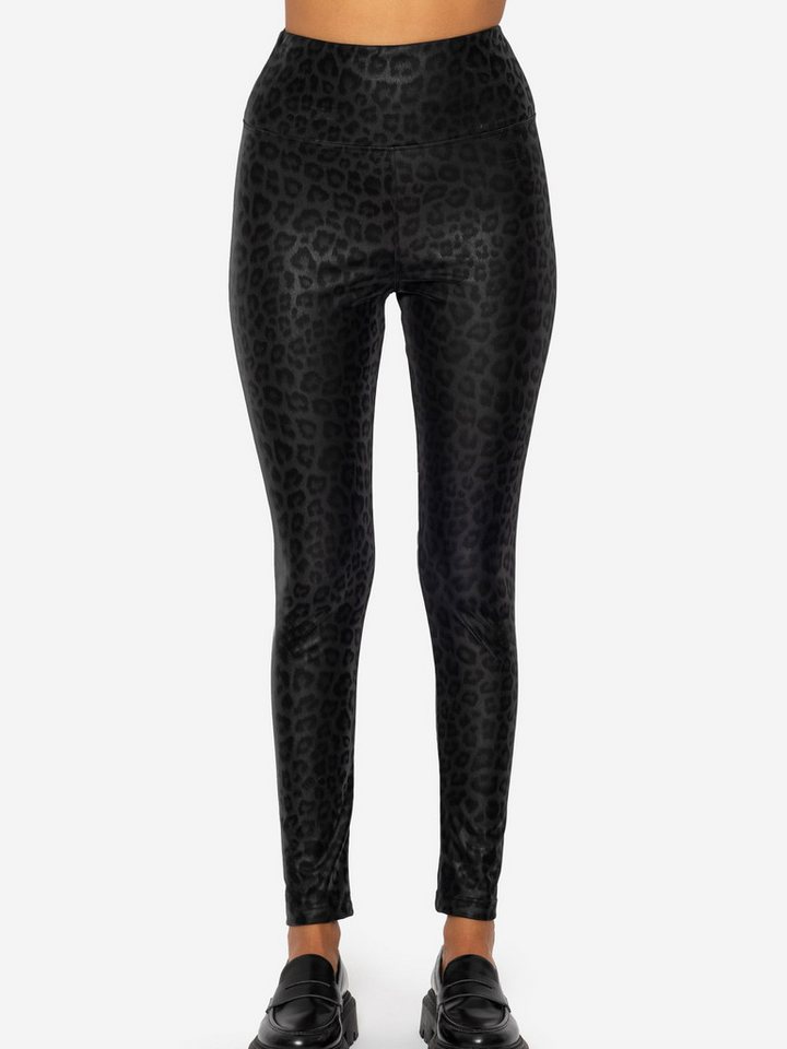 SASSYCLASSY Lederhose Thermo Kunstleder Leggings mit Leo Print High Waist Thermoleggings mit breitem Bund aus elastischem Material von SASSYCLASSY