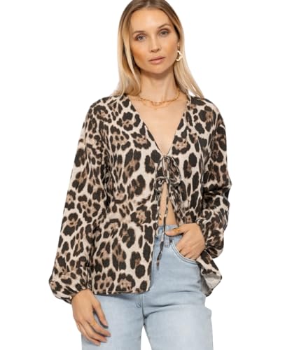 SASSYCLASSY Leo Musselin Bluse Damen mit Bindebändern - Bluse Damen Sommer in Leoprint- Blusenjacke Oberteil Damen Sommer mit V-Ausschnitt in Baumwolle mit Leopardenmuster- Größe S-M SASSYCLASSY Leo Musselin Bluse Damen mit Bindebändern - Bluse Damen Sommer in Leoprint- Blusenjacke Oberteil Damen Sommer mit V-Ausschnitt in Baumwolle mit Leopardenmuster- Größe S-M von SASSYCLASSY