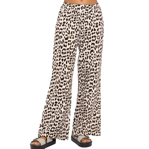 SASSYCLASSY Leoparden Hose Damen - Musselin Stoffhose Mit Elastischer Taille - Leopardenmuster High Waist Sommerhose Aus Baumwolle in Beige - Leicht von SASSYCLASSY