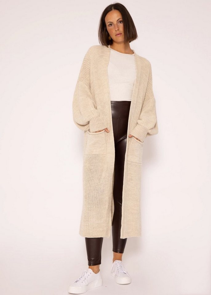 SASSYCLASSY Longstrickjacke Oversize Strickjacke Damen lang Elegant Winter Lässiger Maxi Cardigan aus weichem Grobstrick mit Ballonärmeln von SASSYCLASSY