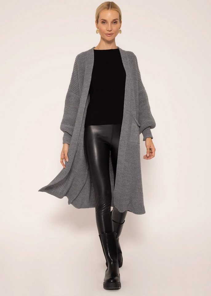 SASSYCLASSY Longstrickjacke Oversize Strickjacke Damen lang Elegant Winter Lässiger Maxi Cardigan aus weichem Grobstrick mit Ballonärmeln von SASSYCLASSY