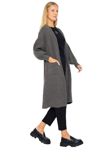 SASSYCLASSY Maxi Cardigan Damen lang - Oversize Strickjacke mit Taschen - Übergangsmantel Longstrickjacke - Strickmantel Herbst Outfit Pullover & Strickjacken für Damen lang Long Cardigan Dunkelgrau L von SASSYCLASSY