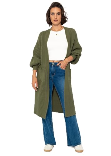 SASSYCLASSY Maxi Cardigan Damen lang - Oversize Strickjacke mit Taschen - Übergangsmantel Longstrickjacke - Strickmantel Herbst Outfit Pullover & Strickjacken für Damen lang - Long Cardigan Khaki L von SASSYCLASSY