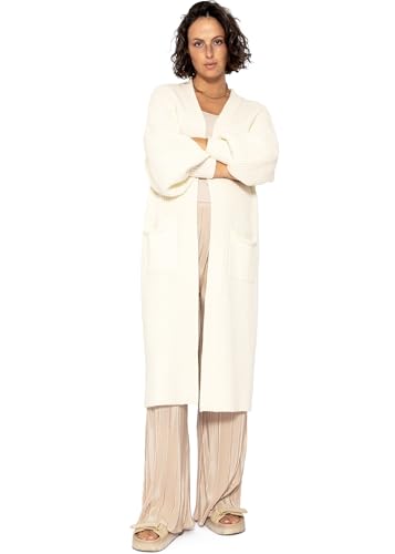 SASSYCLASSY Maxi Cardigan Damen lang - Oversize Strickjacke mit Taschen - Übergangsmantel Longstrickjacke - Strickmantel Herbst Outfit Pullover & Strickjacken für Damen lang - Long Cardigan Offwhite S von SASSYCLASSY